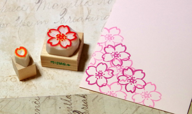 ソメイヨシノ花と花びらハンコセット封筒