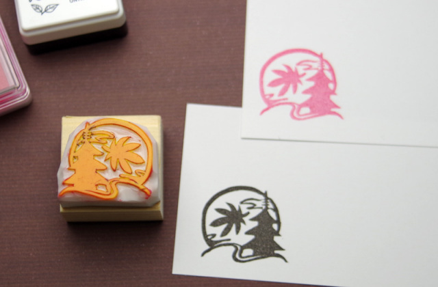 紅葉と古都の秋の消しゴムはんこ 作品